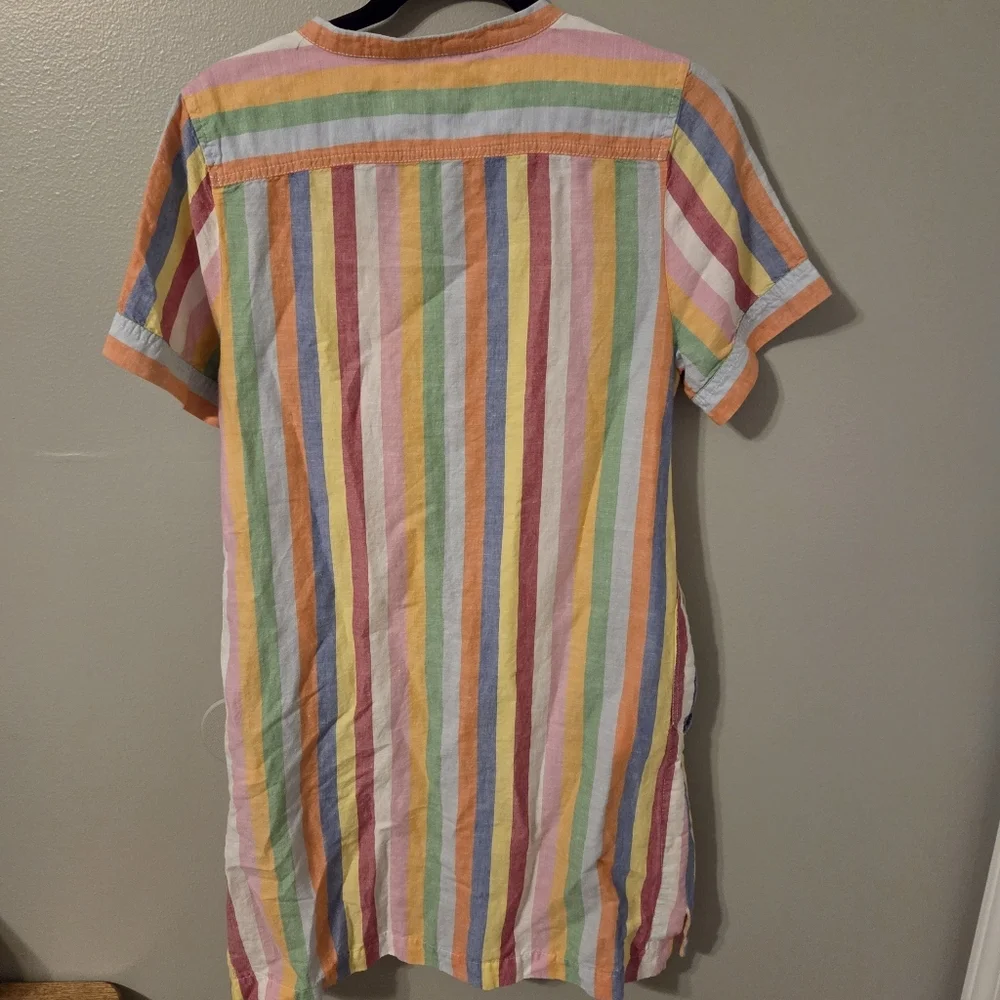 J.Crew Women's Multicolor Striped Linen-Cotton Blend Casual Dress. Sz PM - Picture 3 of 9